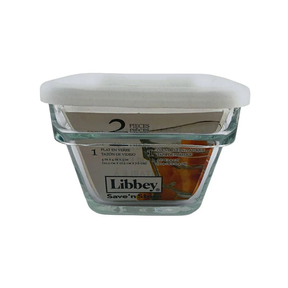 Flanera de Vidrio Cuadrada con Tapa Blanca de Plástico 400 ml Libbey Crisa